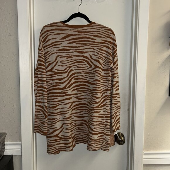 Loft Outlet Orange Zebra Print Long Sleeve Open Duster Cardigan Petite Medium - Picture 4 of 7